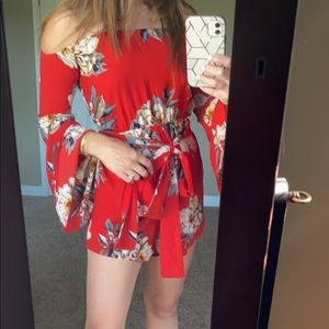 Floral red romper